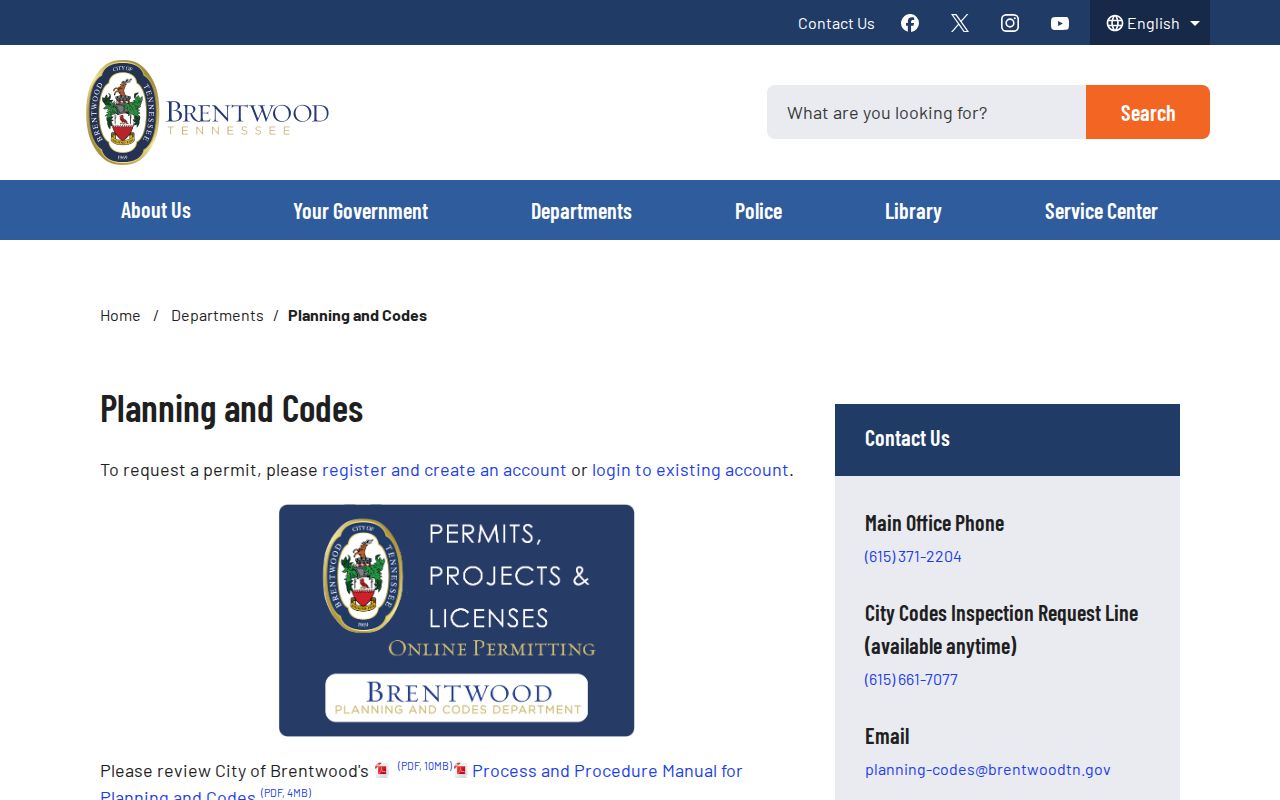 Brentwood Planning and Codes route for street directory research
