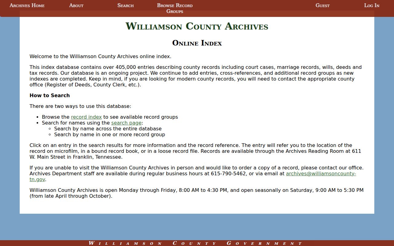 Williamson County Archives holdings for Brentwood residents directory history